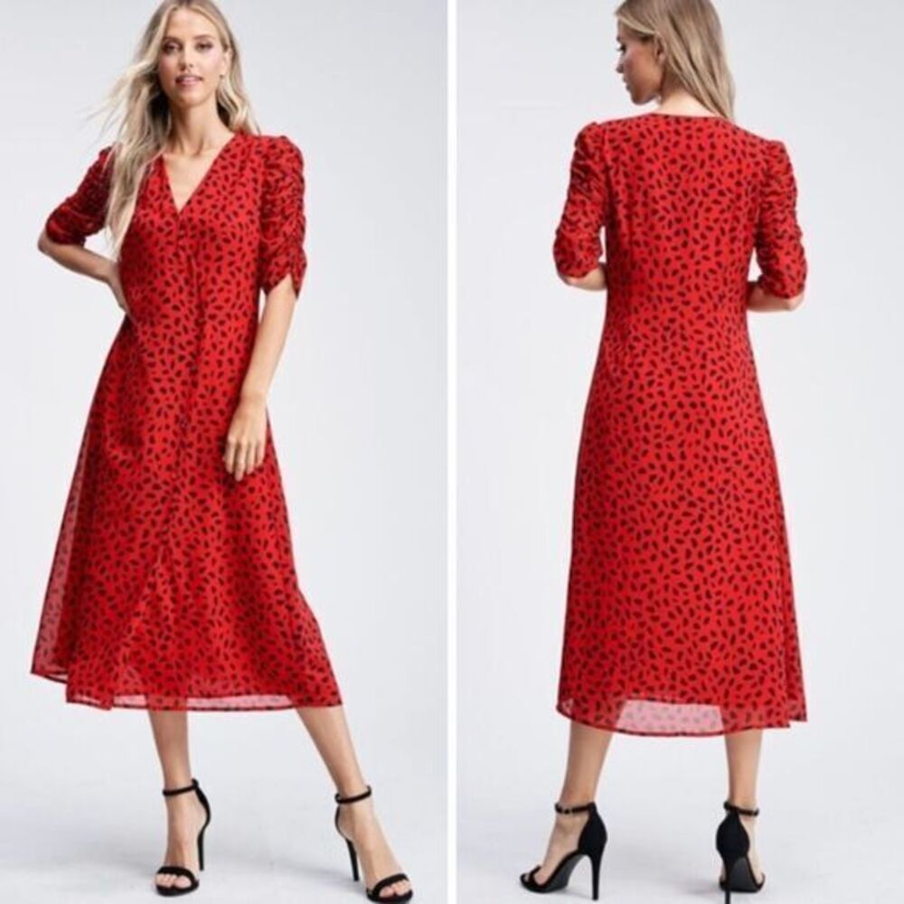 NEW En Saison ANIMAL‎ PRINT OVERLAP midi DRESS, M